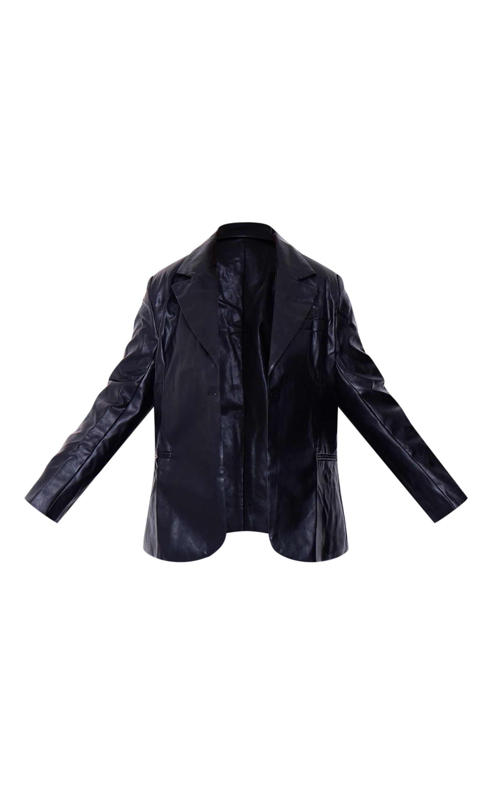 Plus Black Faux Leather Blazer Product Image