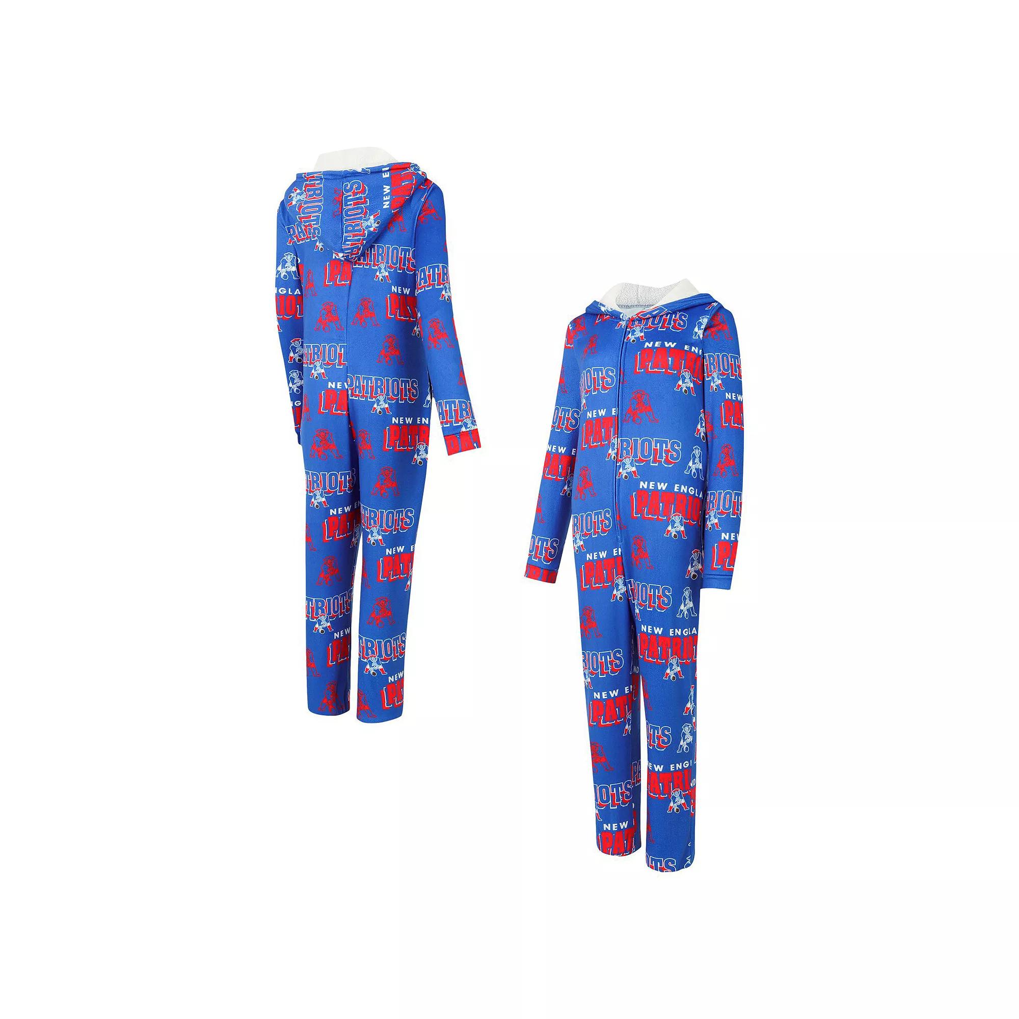 Women's Concepts Sport Royal New England Patriots Roadway Allover Print Microfleece Full-Zip Union Suit,  Product Image
