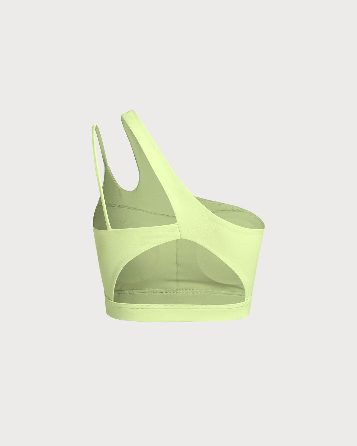 Green Cropped One Shoulder Yoga Cami Top - Light Support Product Image