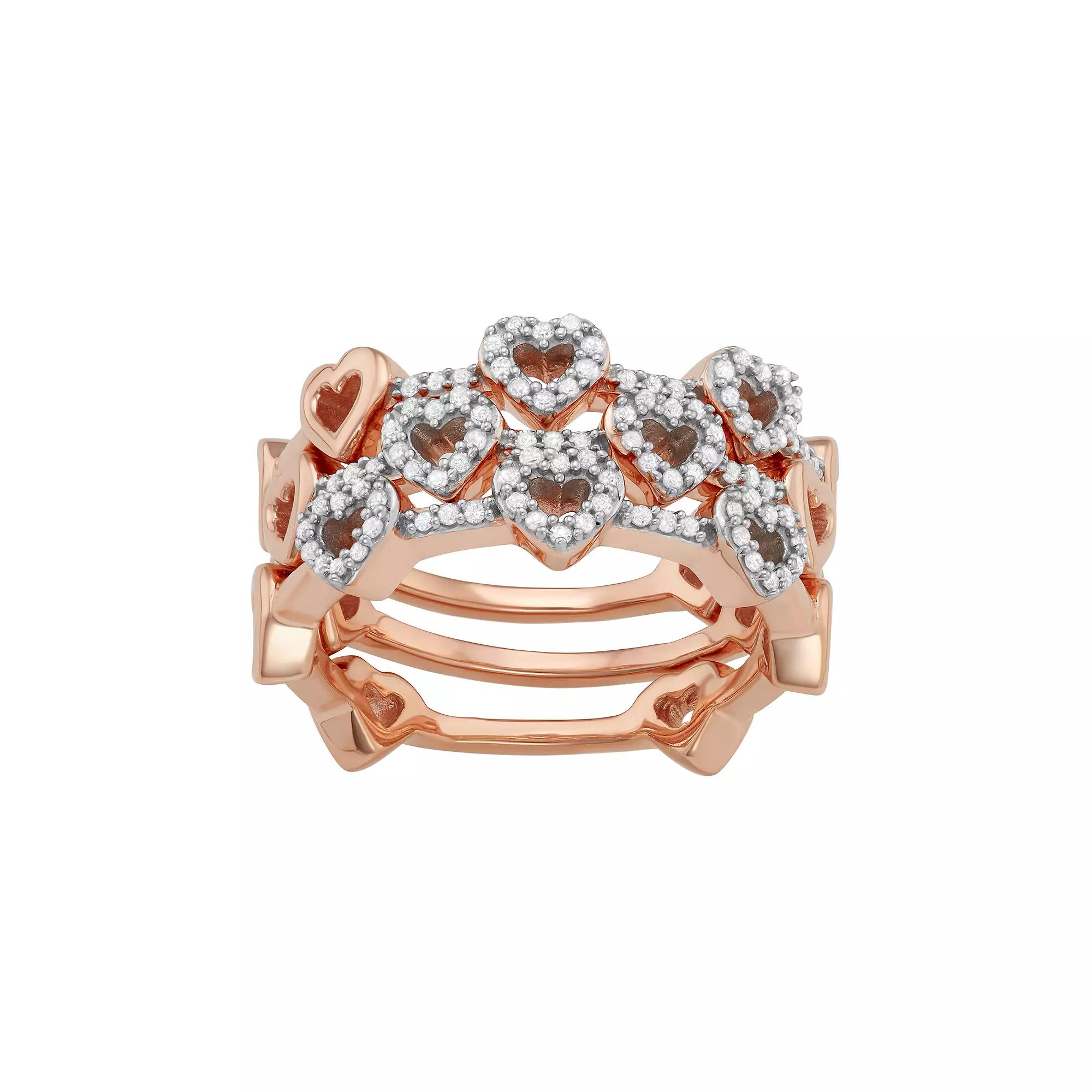 Jewelexcess Sterling Silver 1/3 Carat T.W. Diamond Heart Stack Ring Set, Women's,  Product Image