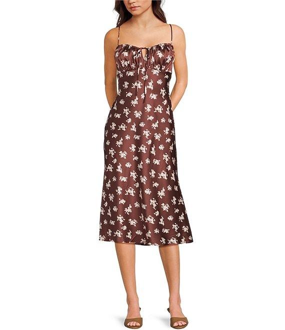 B. Darlin Spaghetti Strap Ditsy Floral Printed Satin Midi Dress Product Image