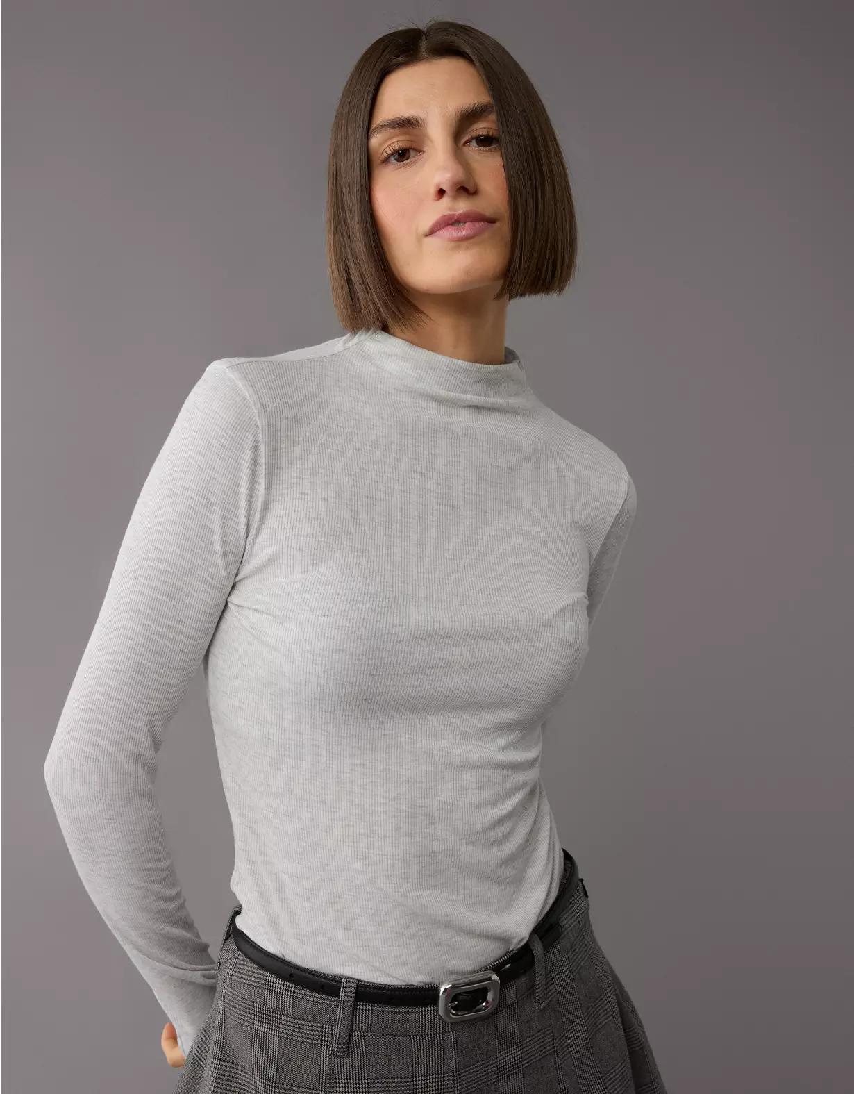 AE Soft & Sexy Long-Sleeve Mock Neck T-Shirt Product Image