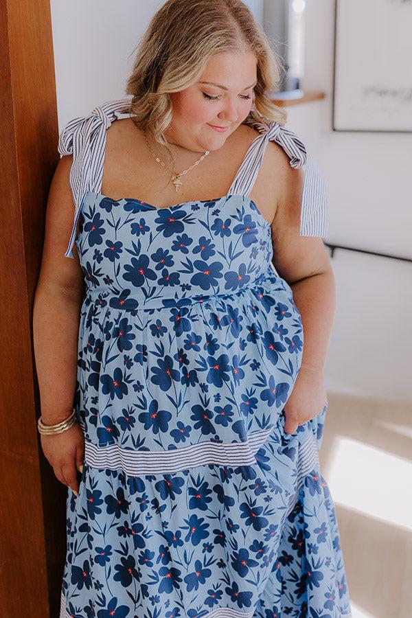 Stroll Through The Park Floral Maxi Dress in Sky Blue Curves Product Image