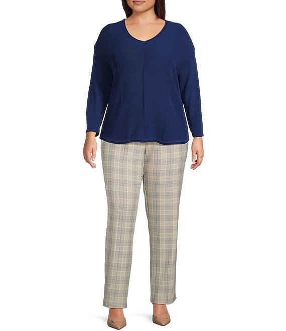 Investments Plus Size Textured 3/4 Sleeve V-Neck Sweater Product Image