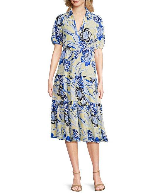 Jude Connally Portia Knit Jude Cloth Blooming Botanics Print V-Neck Tiered Dress Product Image