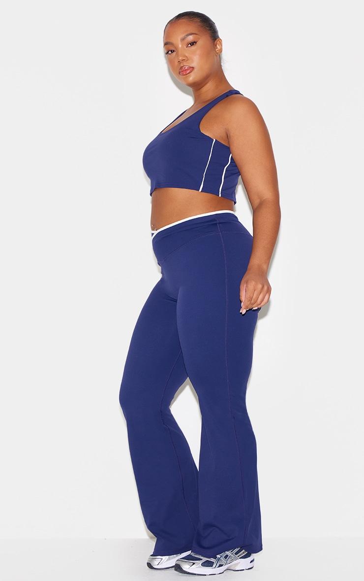 Navy Sculpt Binding Wrap Contrast Waist Yoga Pants Product Image