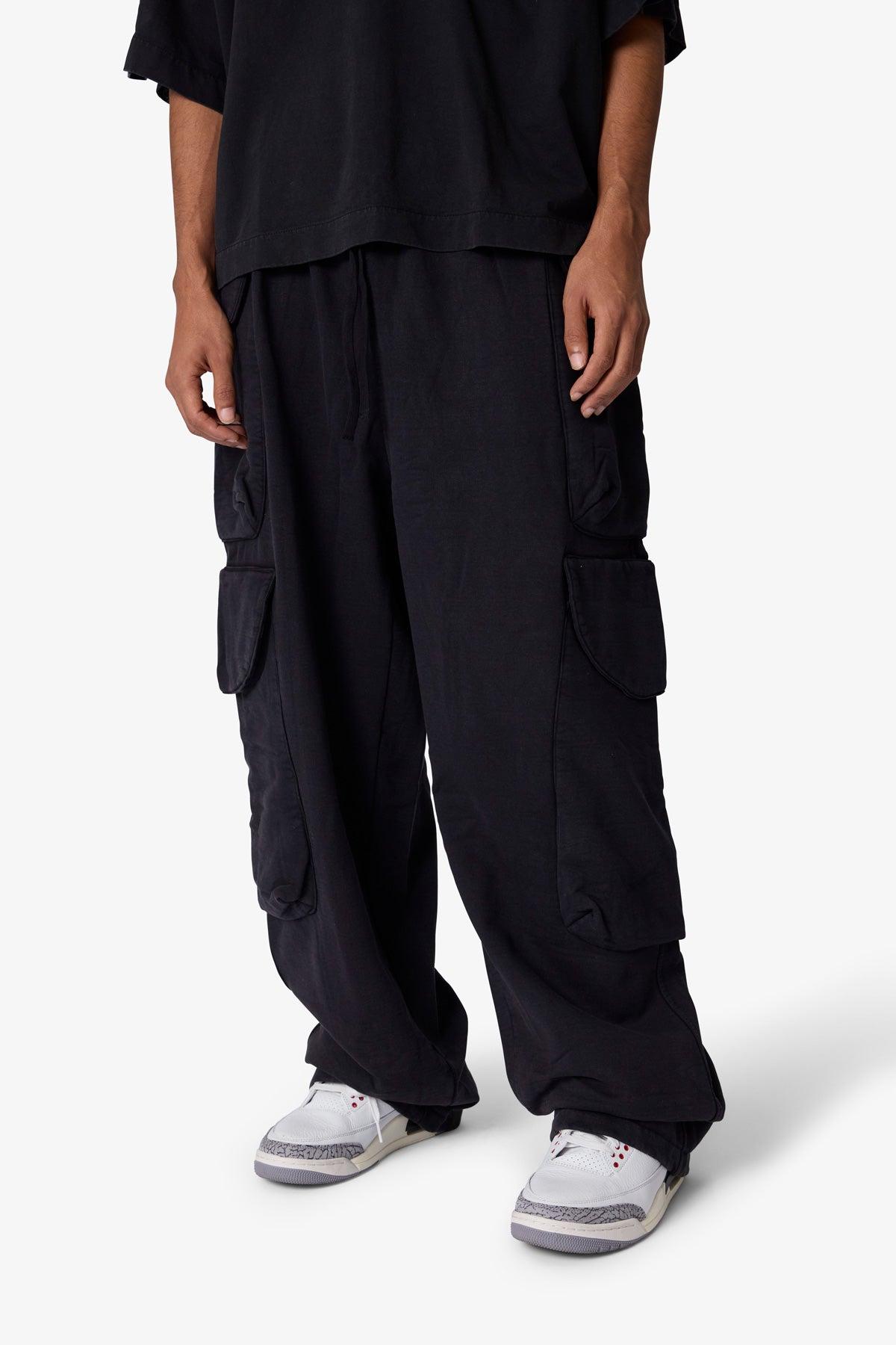 Side Cargo Pocket Sweatpants - Washed Black Product Image