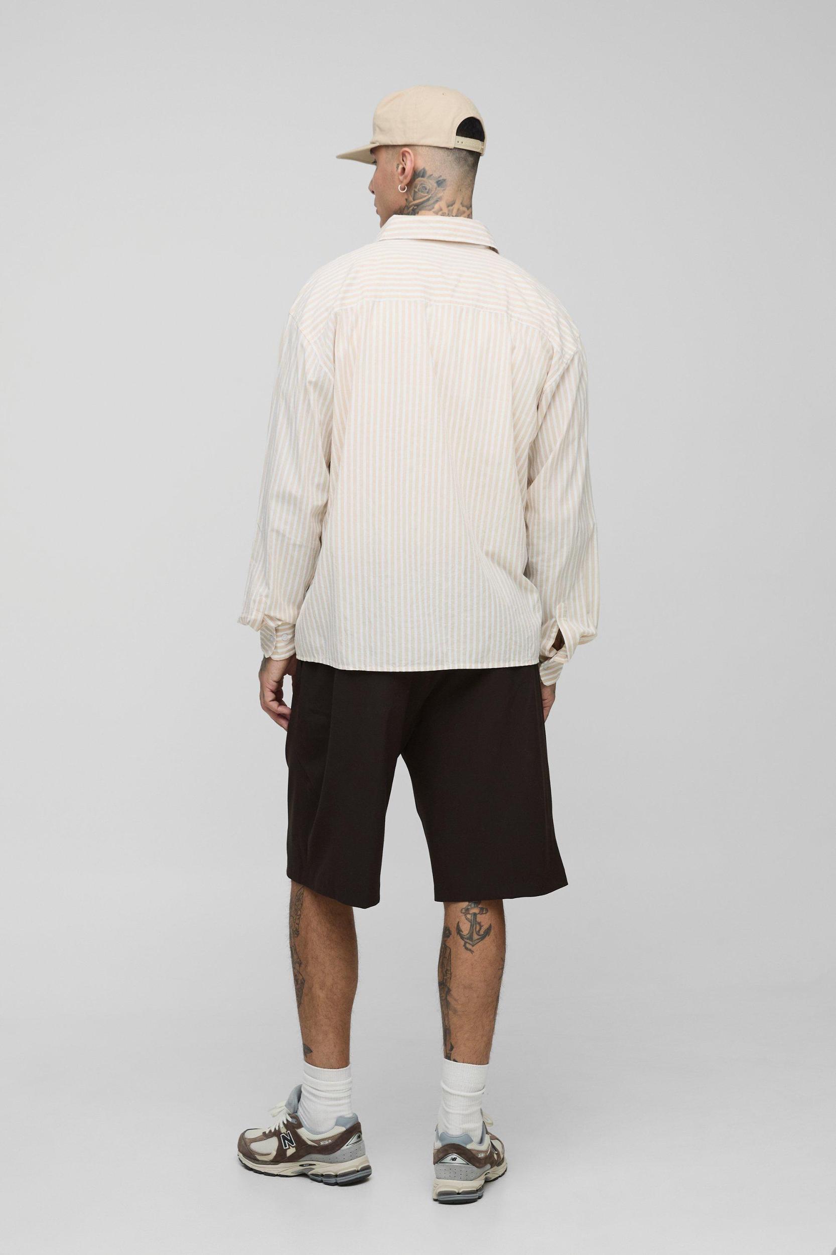 Tall Stripe Oversized Long Sleeve Shirt | boohooMAN USA Product Image