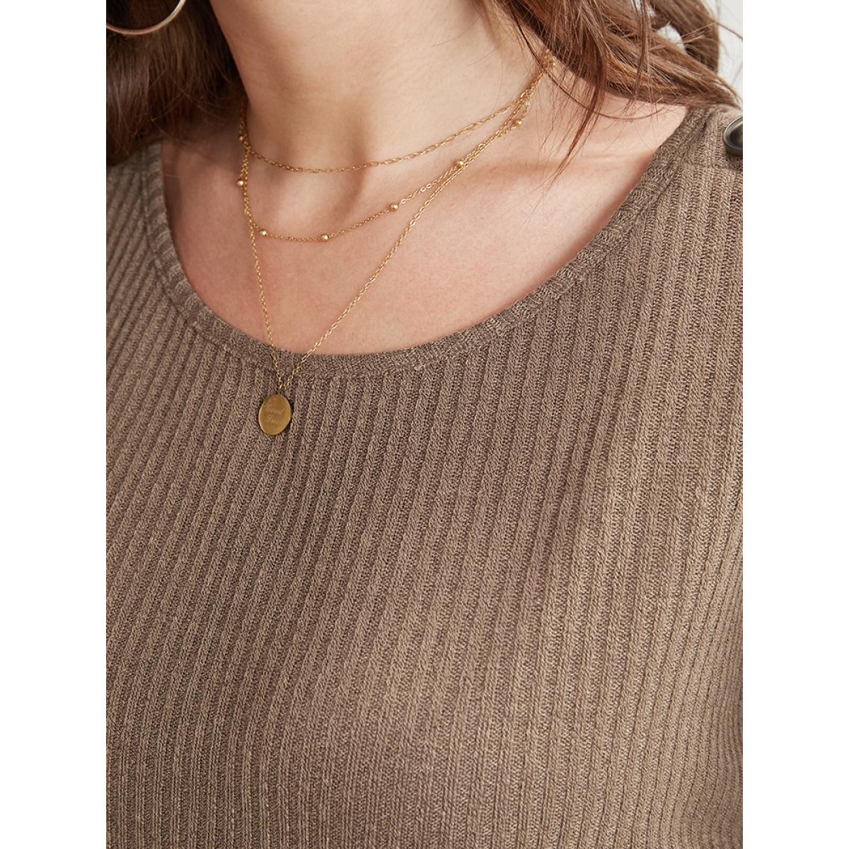 Plus Size Colorblock Contrast Button Detail Rib Knit Sweatshirt Women LightBrown Casual Contrast Round Neck Dailywear Sweatshirts BloomChic 12/L Product Image