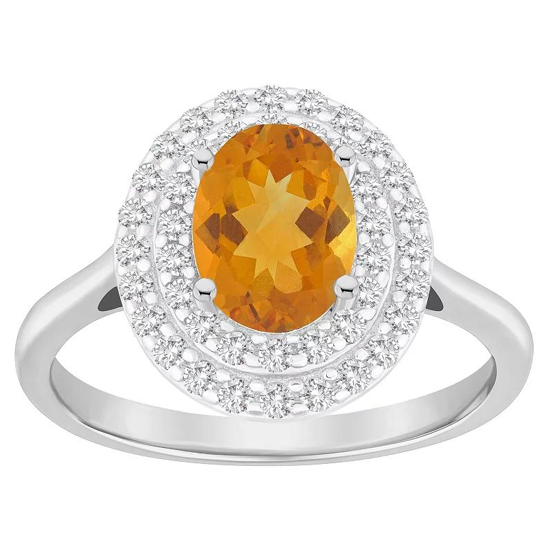 Celebration Gems Sterling Silver Oval-Cut Swiss Blue Topaz & White Topaz Double Halo Ring, Women's,  Product Image