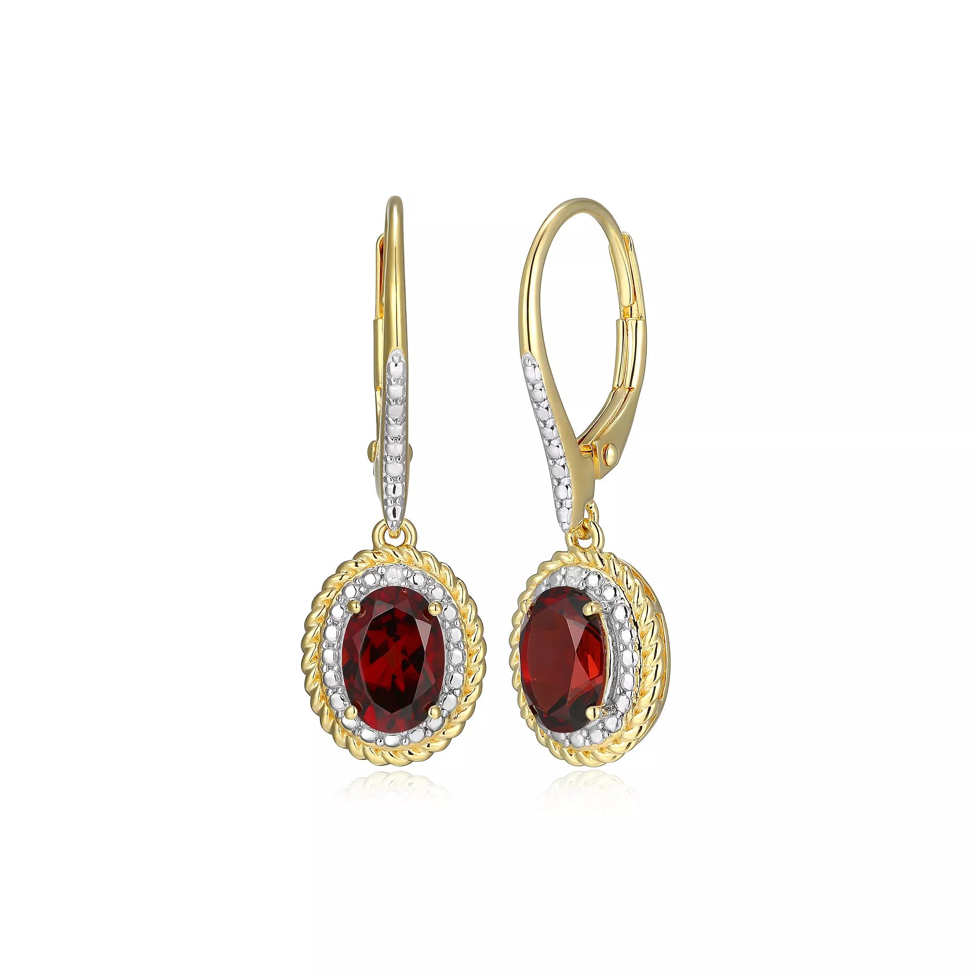 18k Gold Plated Sterling Silver Gemstone & Diamond Accent Halo Leverback Earrings, Women's, Sept Cr Blue Product Image