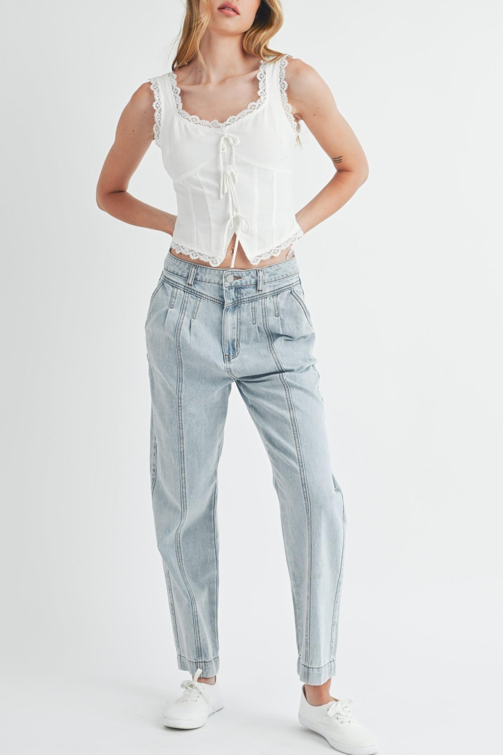 Pleated Detail Denim Jeans Product Image