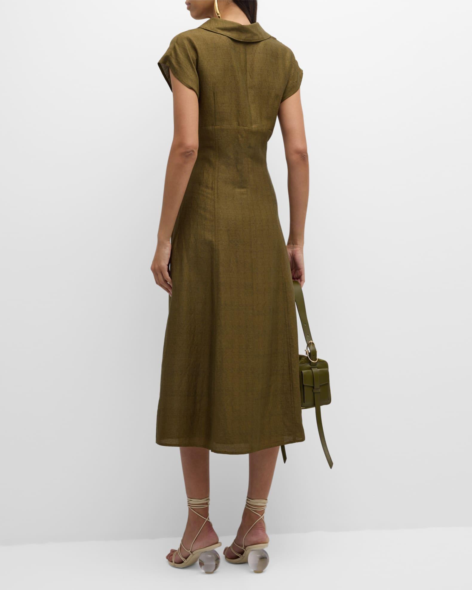 Amora Cap-Sleeve Linen-Blend Midi Dress Product Image