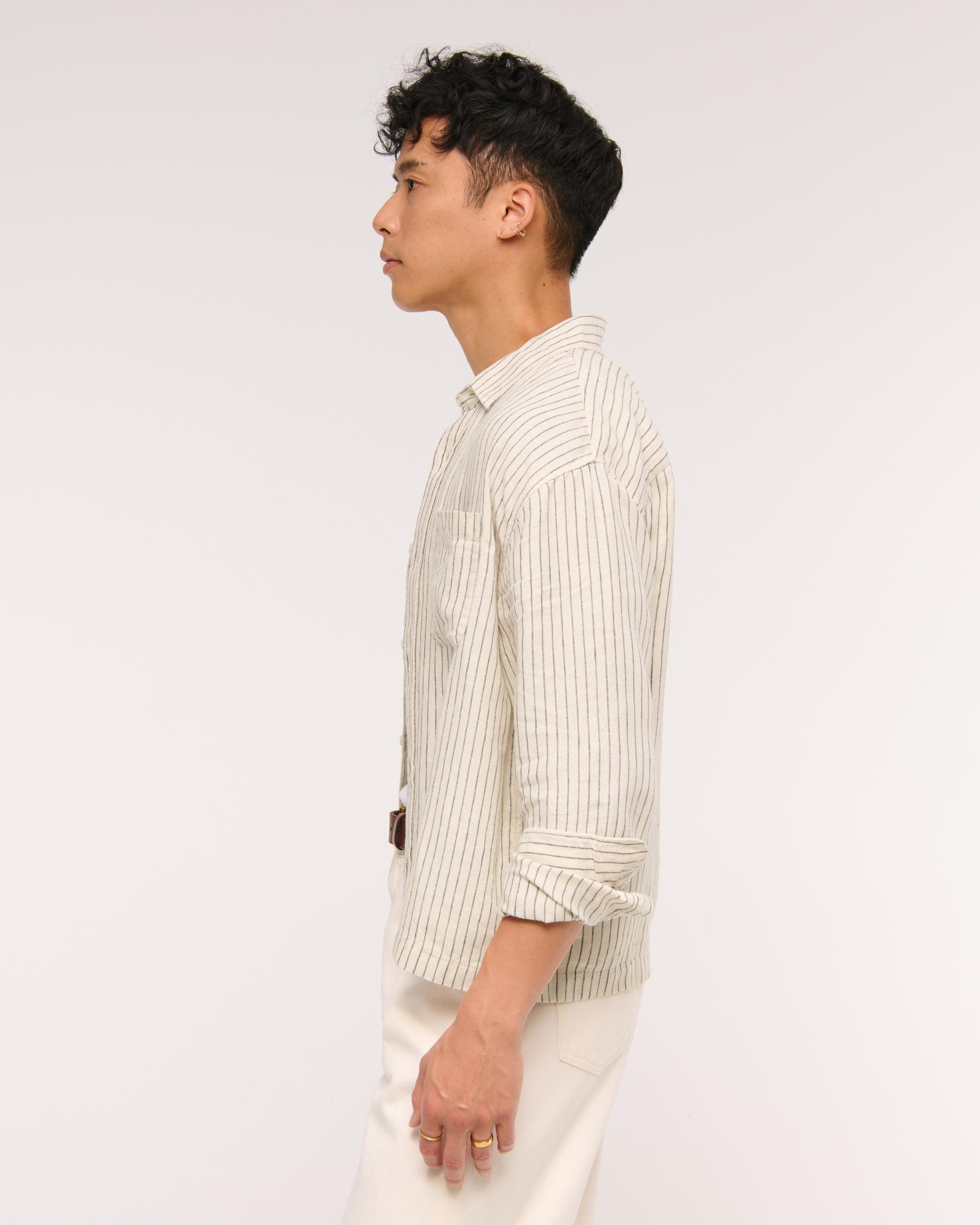 Cropped Linen Button-Up Shirt Product Image