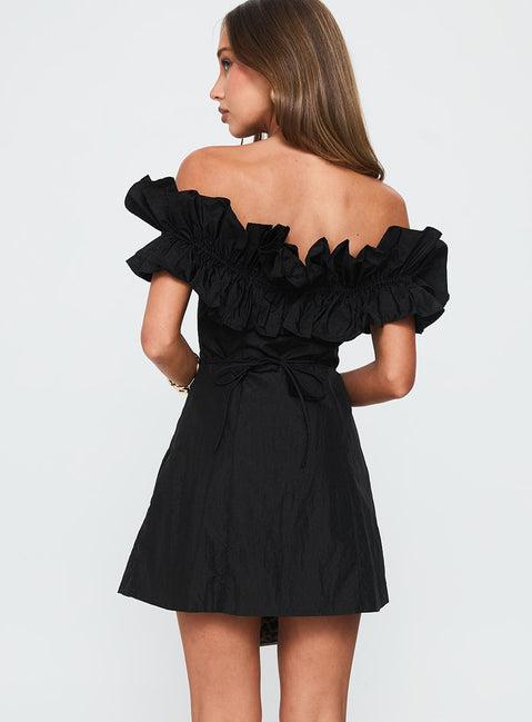 Rozetta Frill Neck Mini Dress Black Product Image