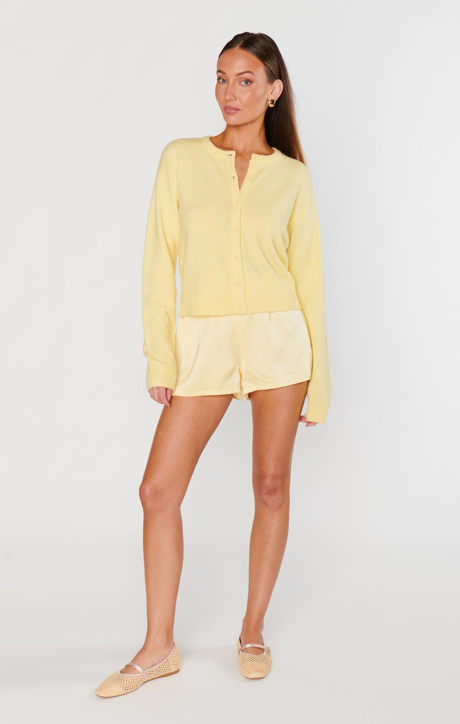 Glam Time Shorts ~ Pale Yellow Luxe Satin Product Image