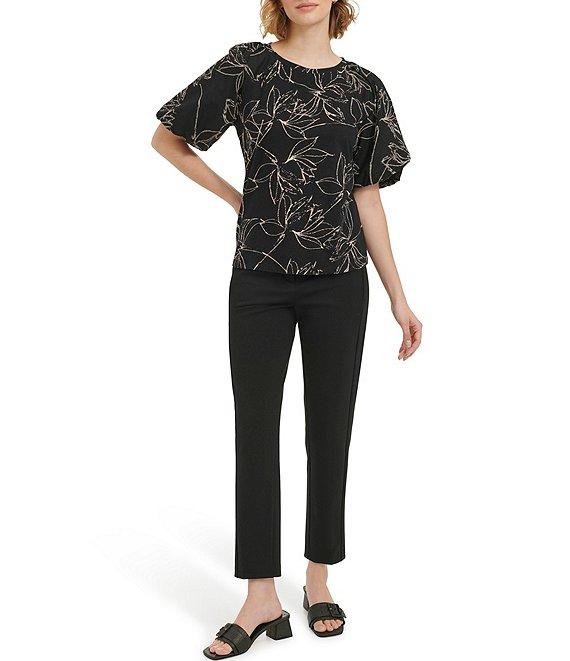 Calvin Klein Printed Crew Neckline Puff 3/4 Blouse Product Image
