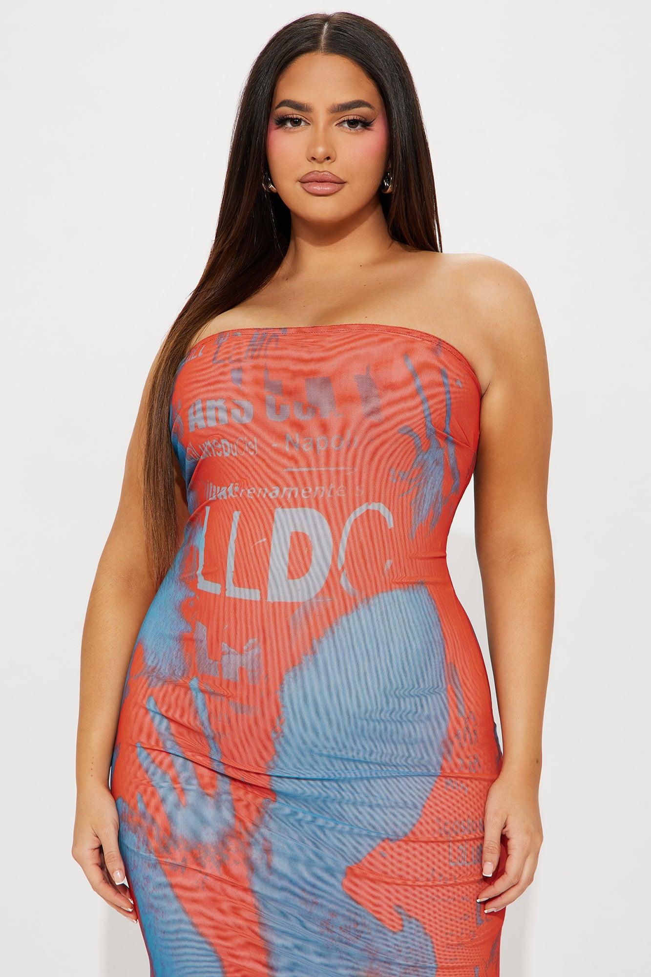 Elliana Mesh Midi Dress - Orange/combo Product Image