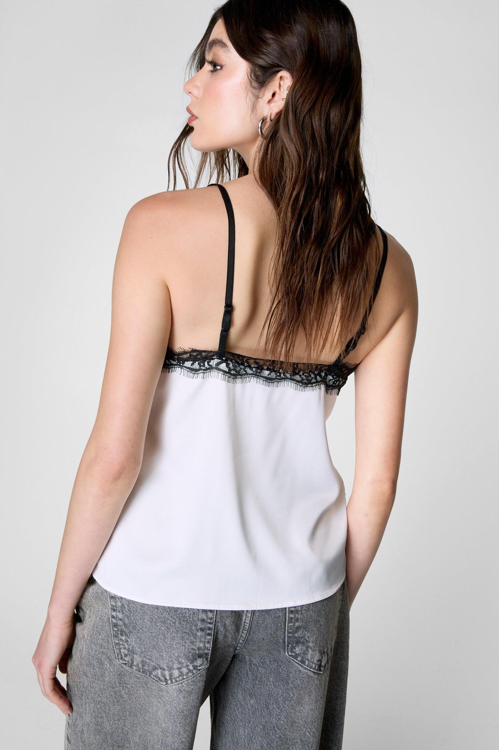 Lace Trim Satin Cami Top Product Image