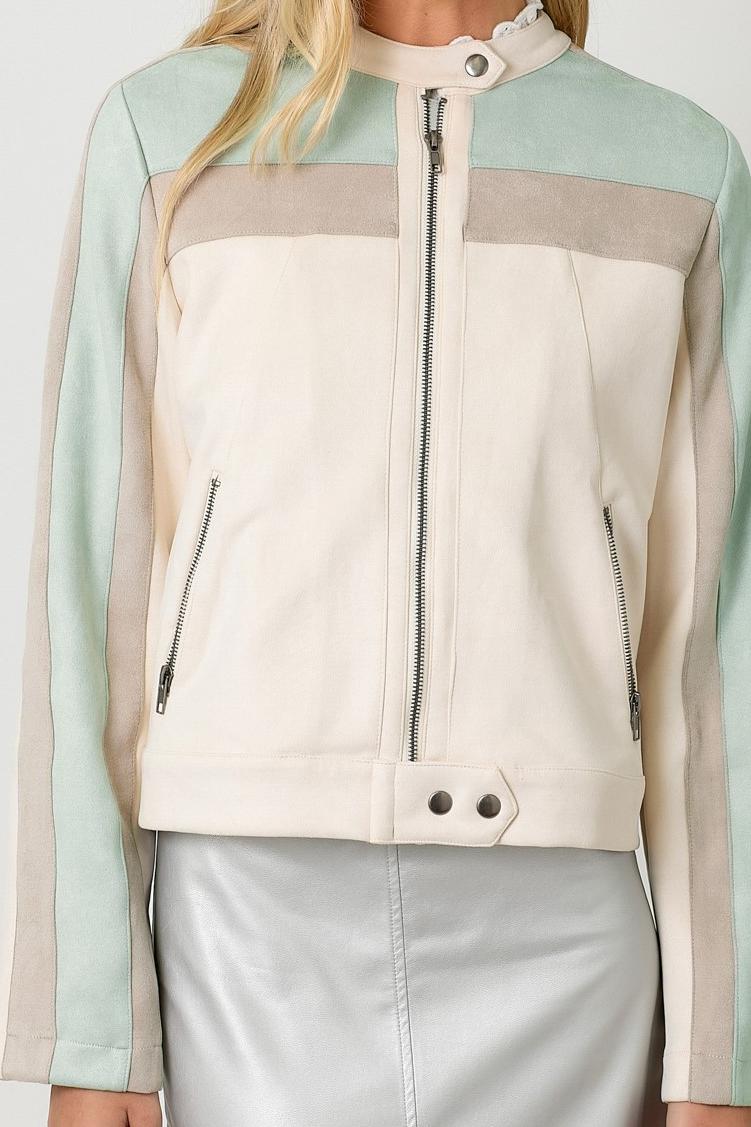 Color Blocked Moto Jacket Product Image