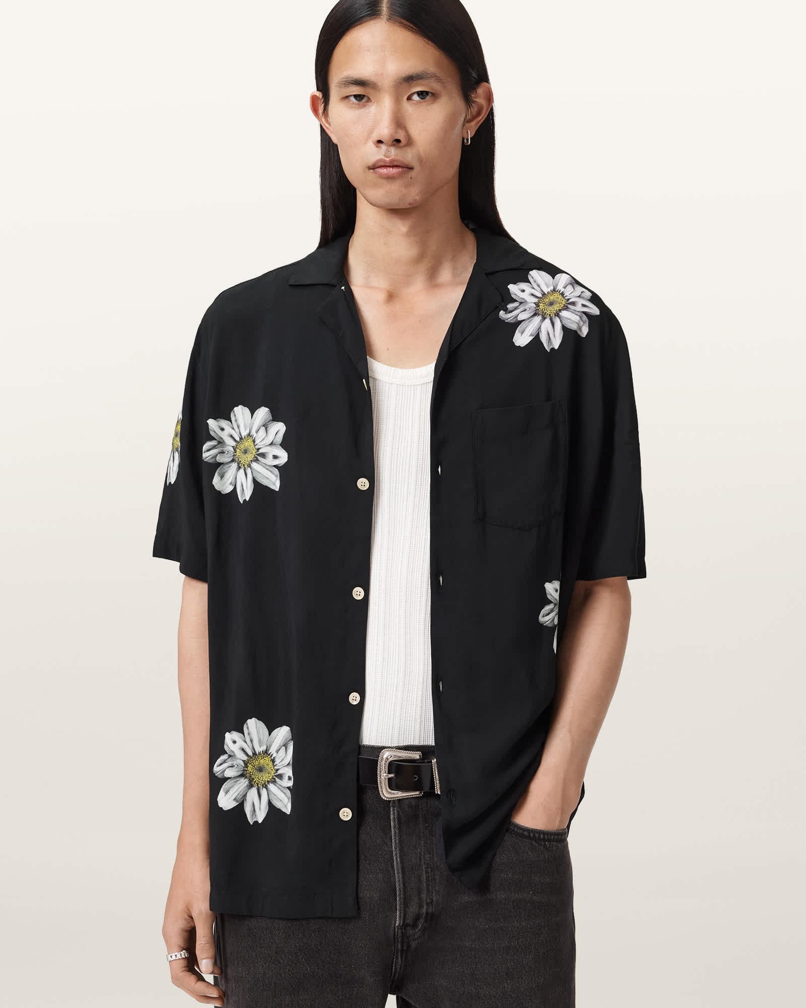 Petal Short Sleeve Shirt Jet Black | ALLSAINTS US Product Image
