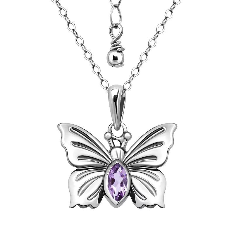 Aleure Precioso Sterling Silver Butterfly Pendant Necklace, Women's, Size: 16-18" ADJ, Purple Product Image
