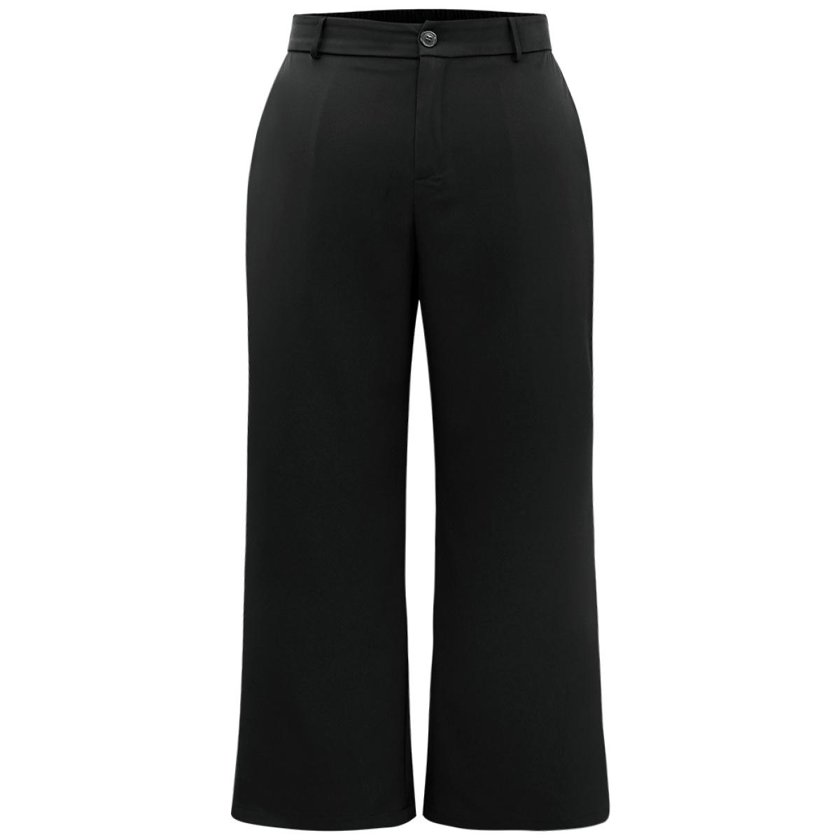 Plus Size Static-Free Plain Pocket Wide Leg Pants Women Black Workwear Essentials Wide Leg High Rise Office Pants BloomChic 22-24/3X Product Image