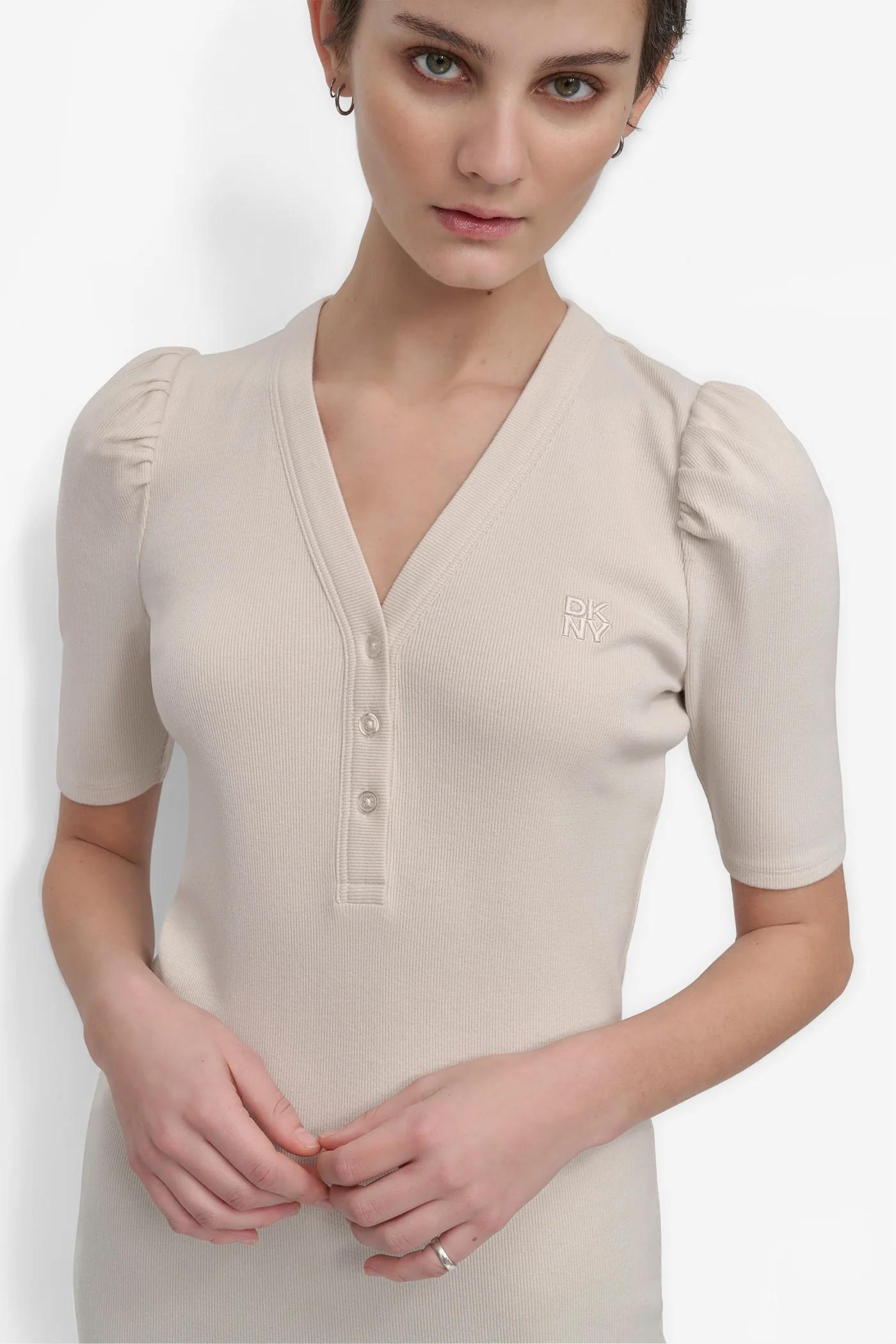 VNECK HENLEY LONG SLEEVE DRESS Product Image