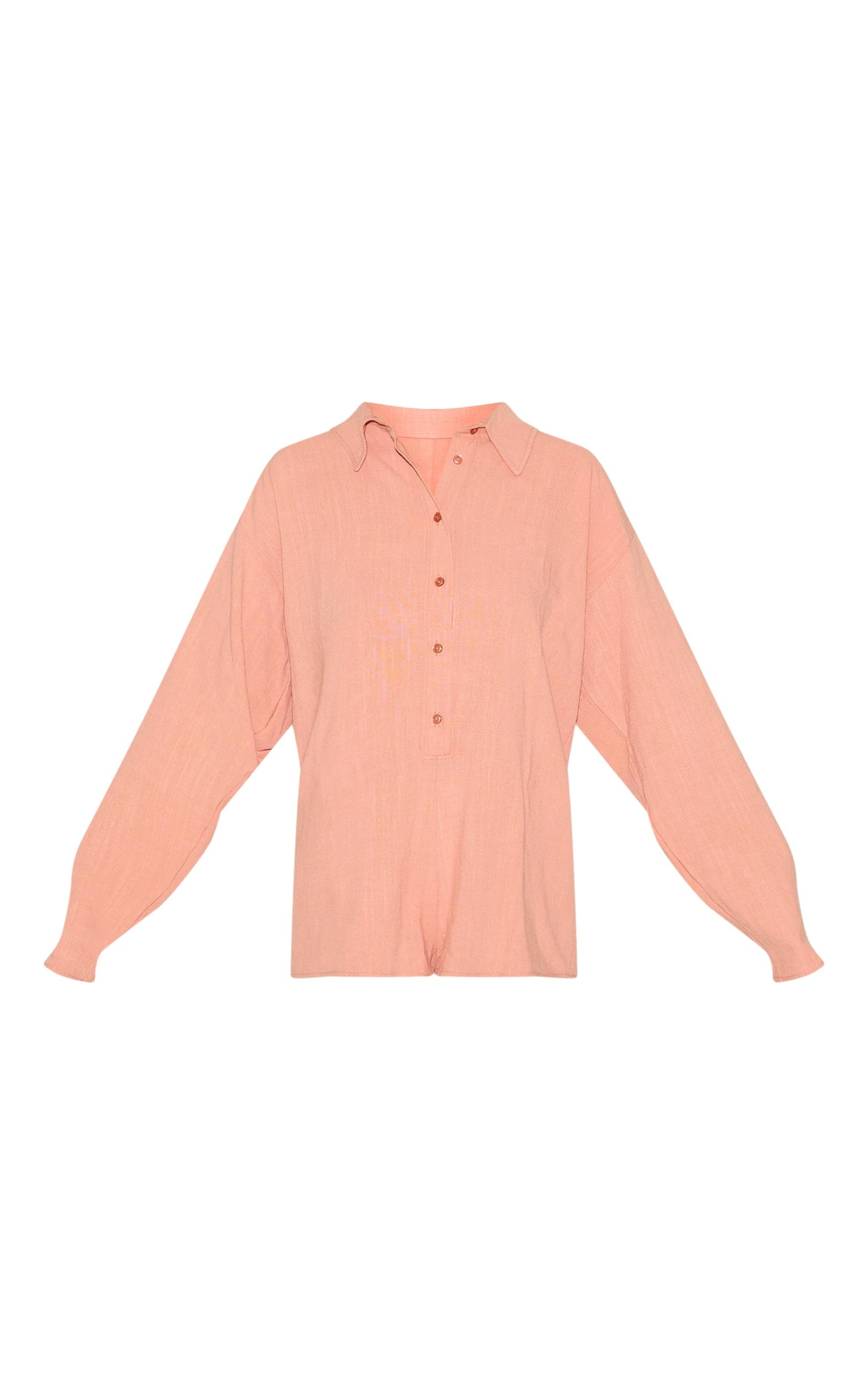 Peach Linen Look Floaty Shirt Detail Romper Product Image