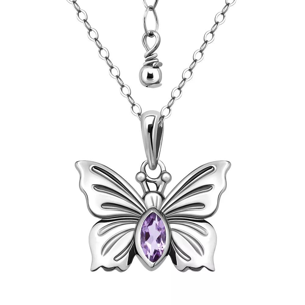 Aleure Precioso Sterling Silver Butterfly Pendant Necklace, Women's, Size: 16-18" ADJ, Purple Product Image