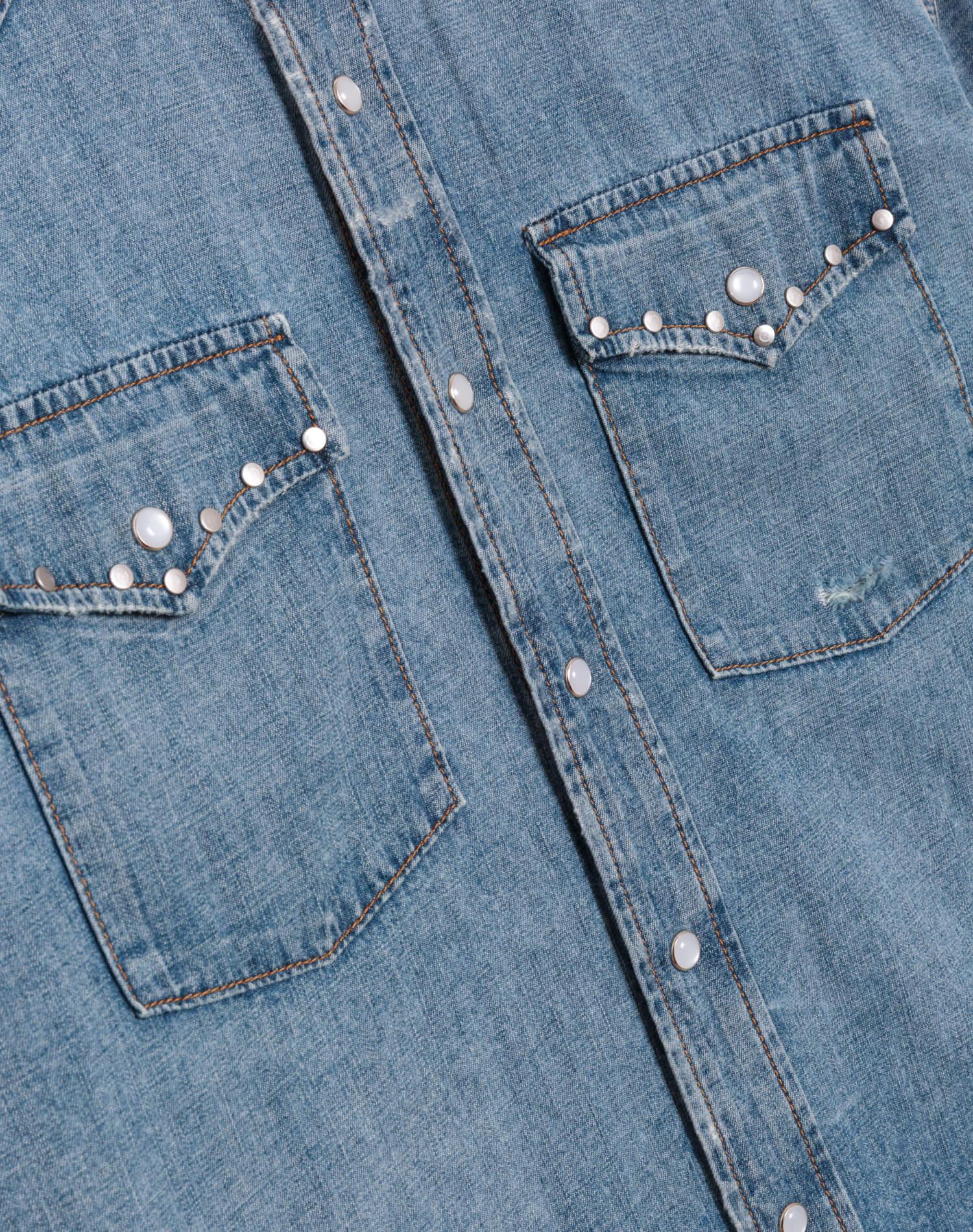 Distressed Western Shirt - Vintage Biker Blue Stud Product Image