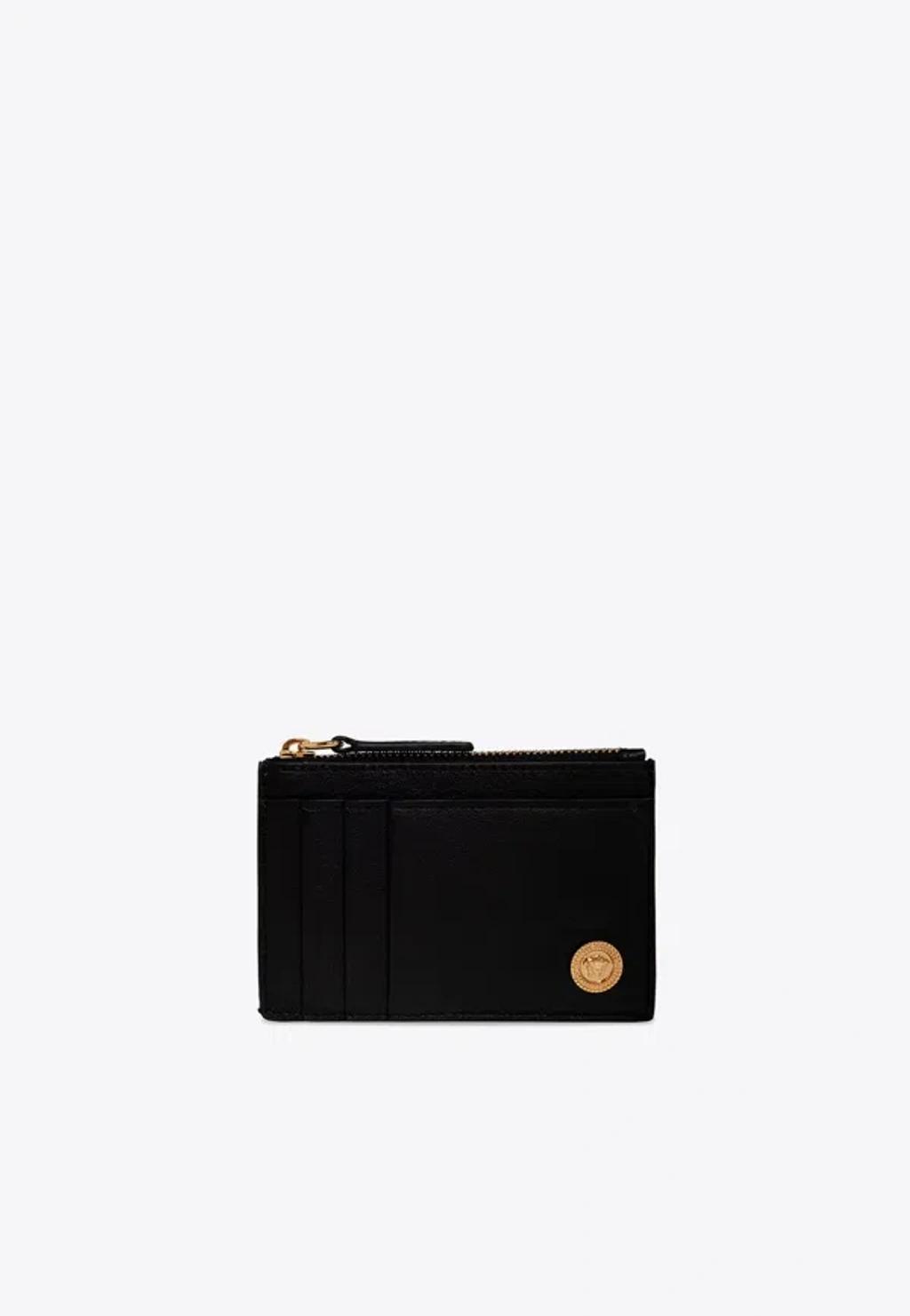 VERSACE Black Small Wallet With Medusa Biggie Logo In Leather Woman Product Image