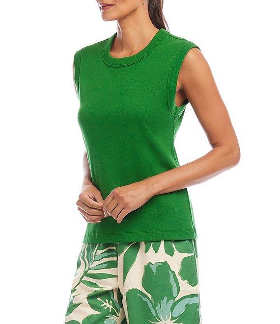 Karen Kane Cotton Blend Ribbed Crew Neck Tank Product Image