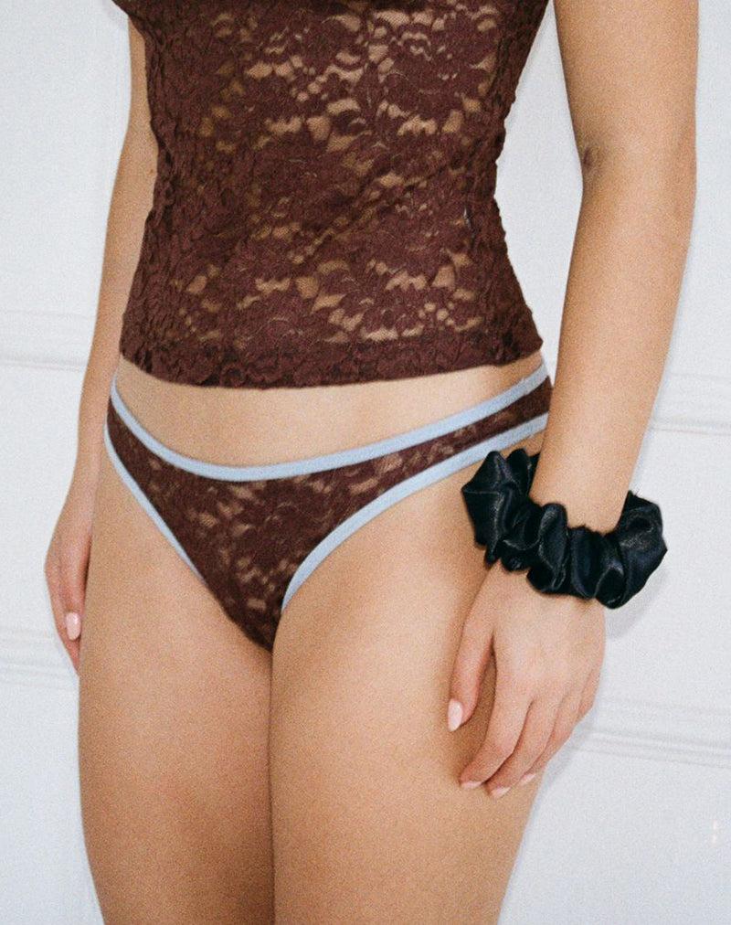 Yinis Knickers in Chocolate Lace with Blue Binding Female Product Image