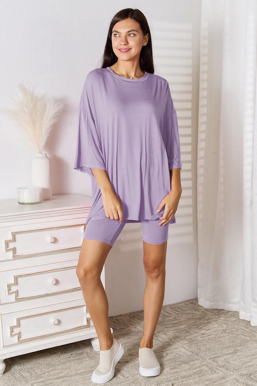 Basic Bae Full Size Soft Rayon Three-Quarter Sleeve Top and Shorts Set Product Image