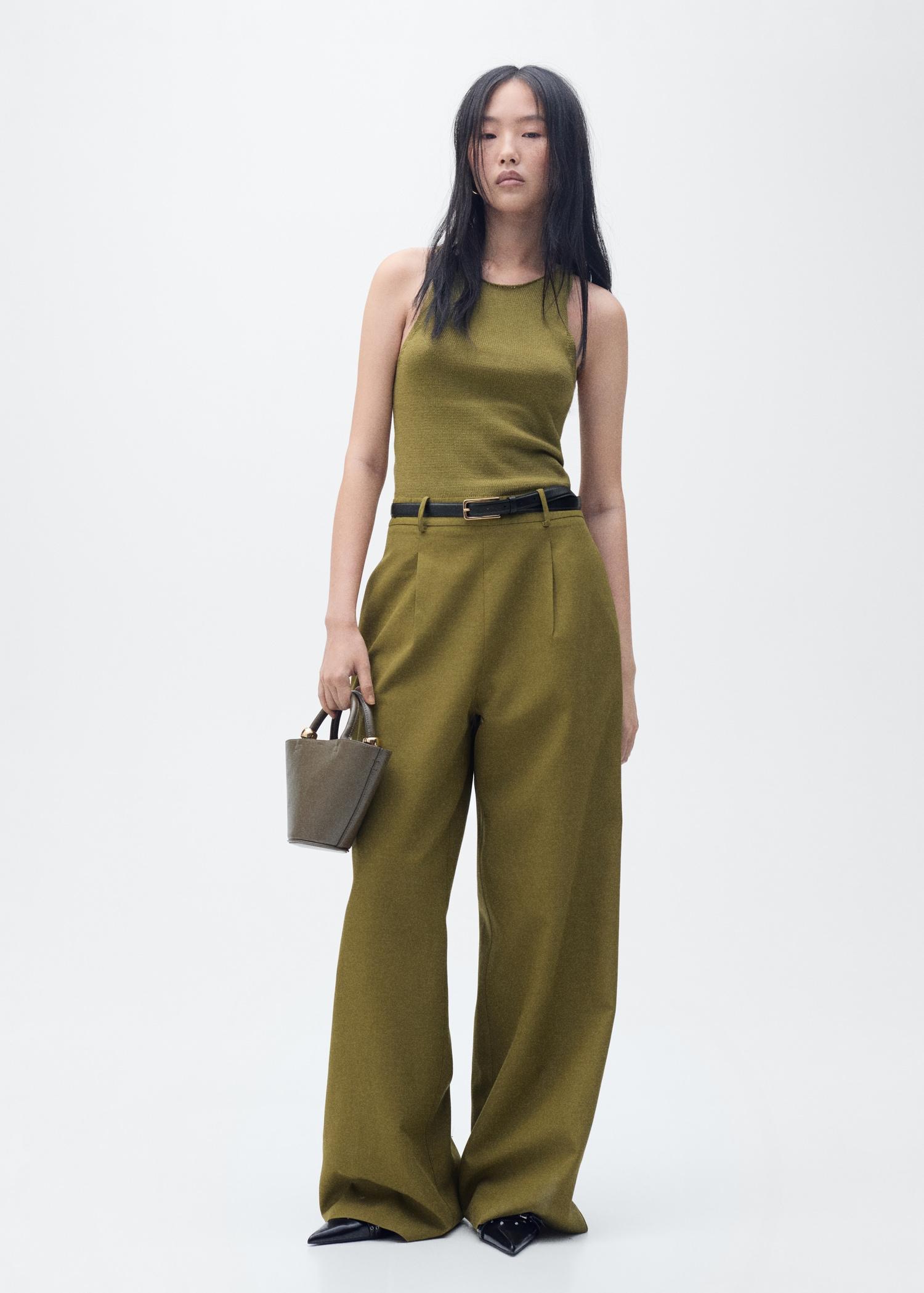 Combined-fabric jumpsuit with belt - Women | MANGO USA Product Image
