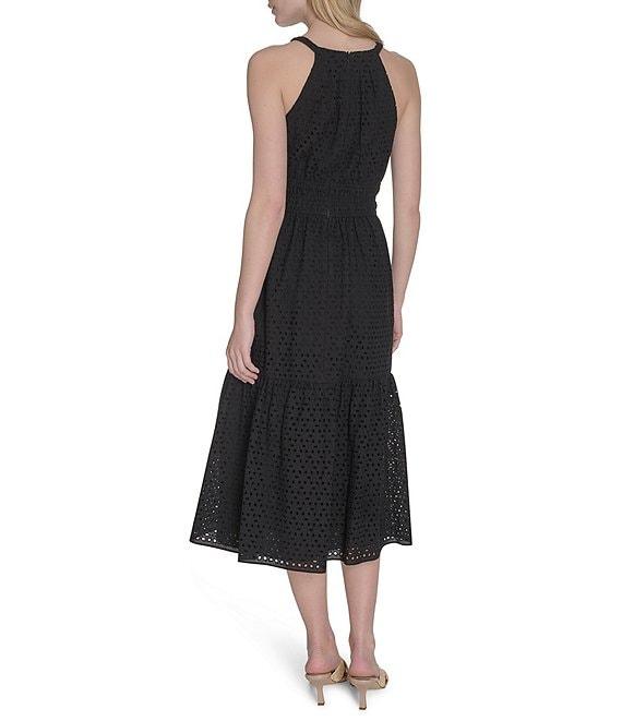 Vince Camuto Halter Neck Sleeveless Embroidered Midi Dress Product Image