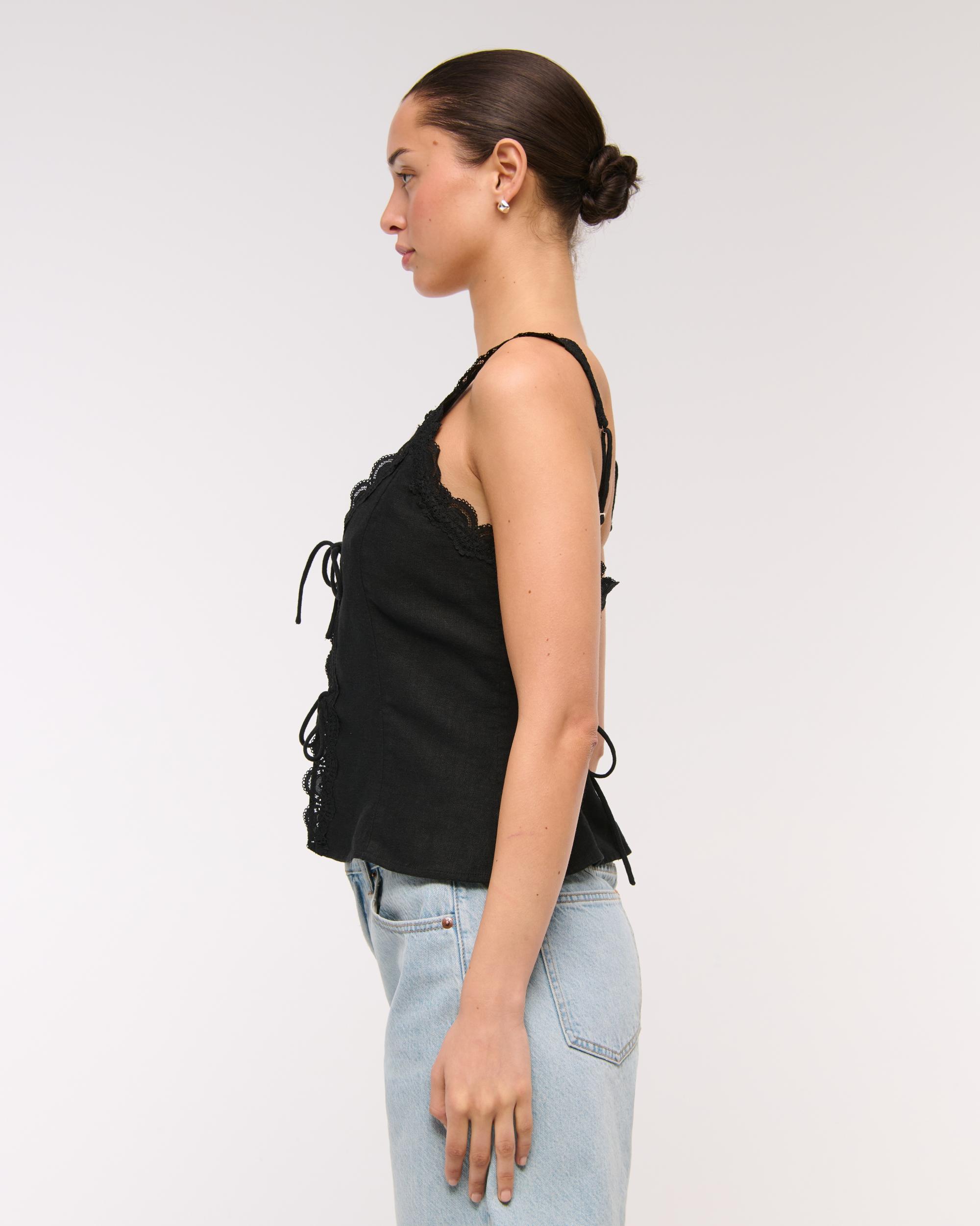 Lace-Trim Tie-Front Peplum Top Product Image