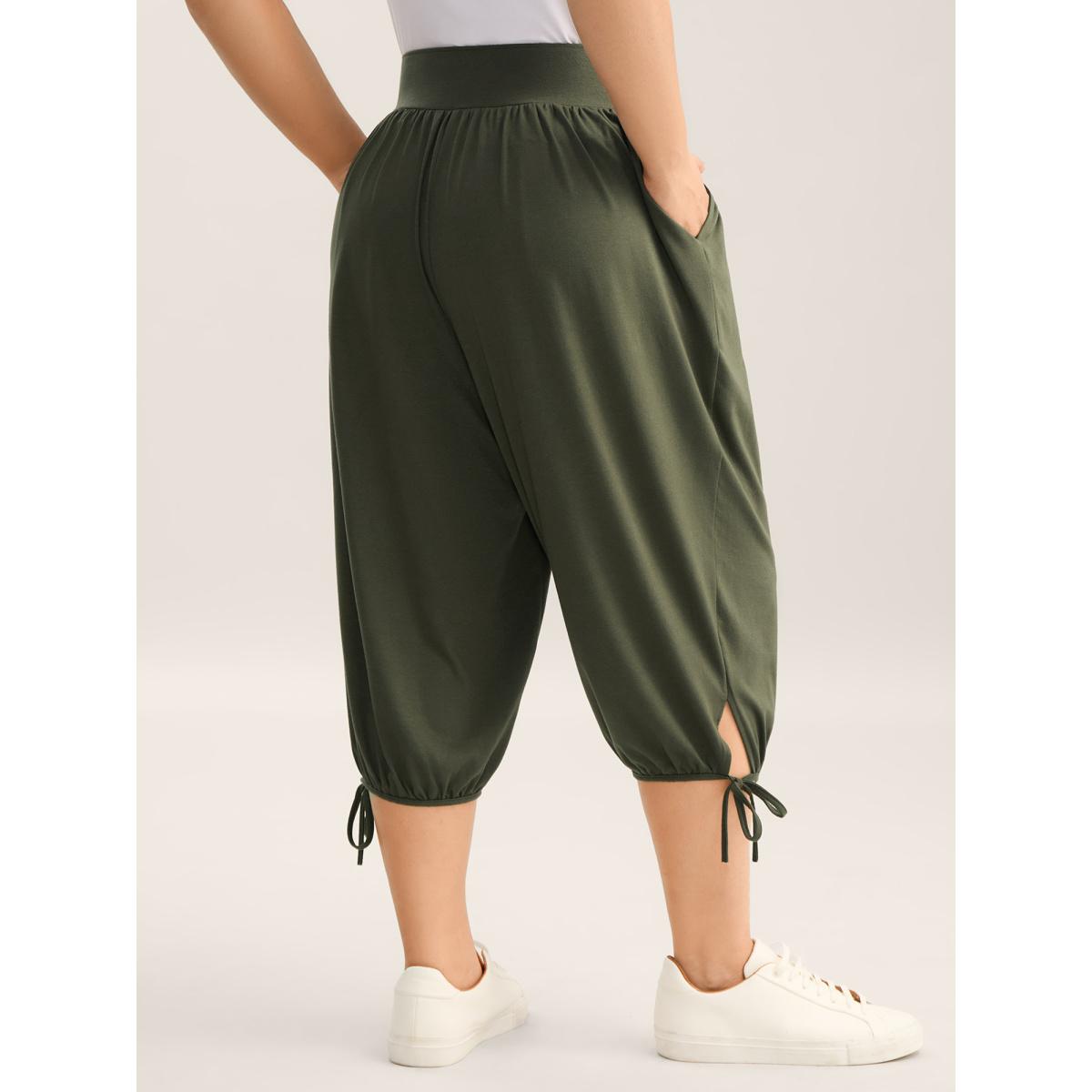 Plus Size Keyhole Hem Ties Jogger Pants Women ArmyGreen Leisure Mid Rise Casual Pants BloomChic 12/L Product Image
