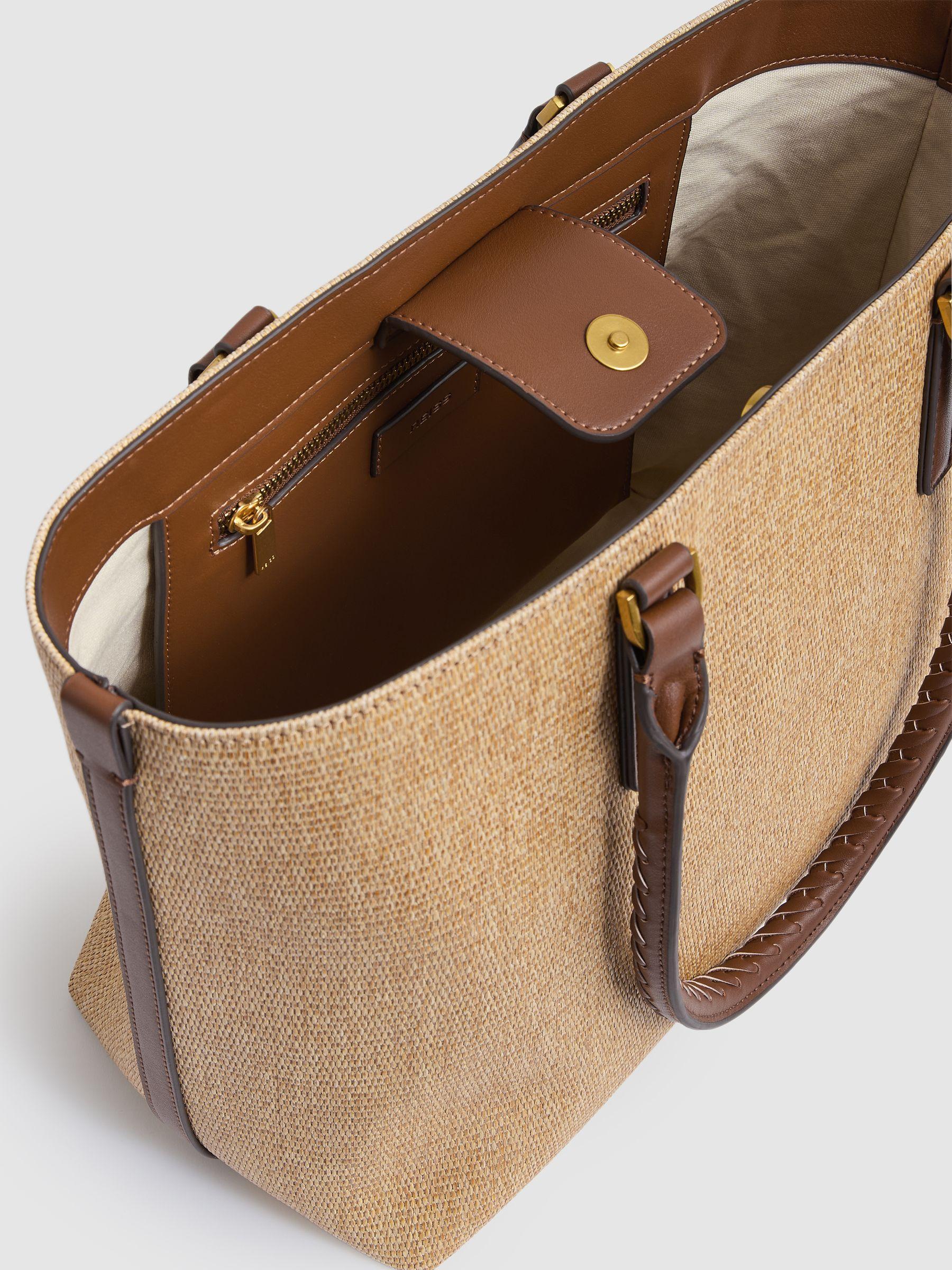 Raffia Braided Strap Tote Bag in Tan Product Image