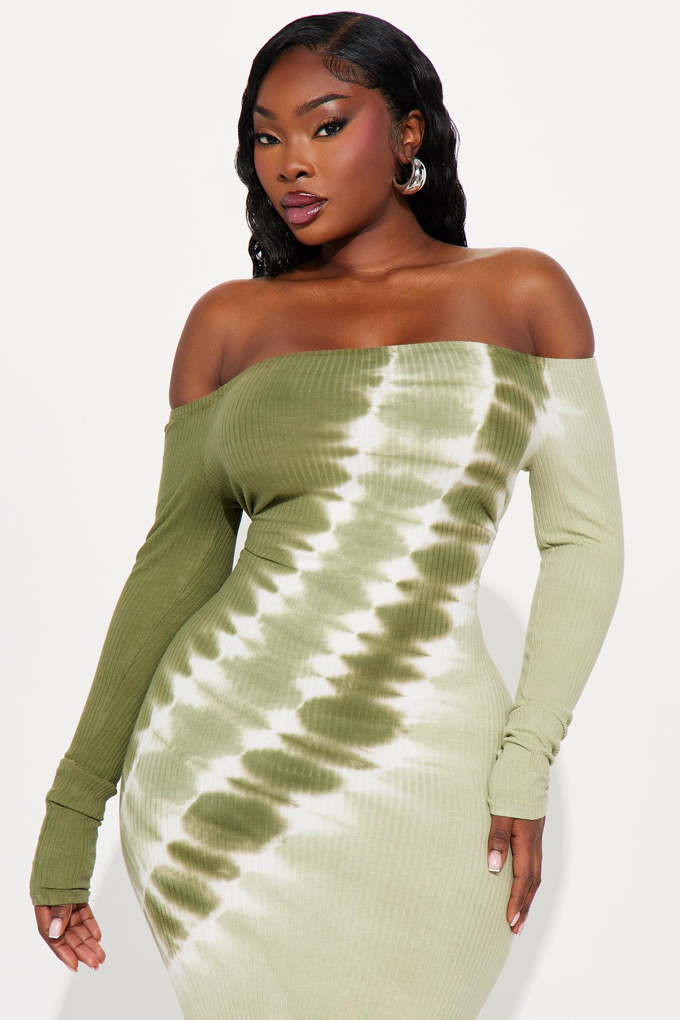 Beatrice Tie Dye Ribbed Maxi Dress - Olive/combo Female Product Image
