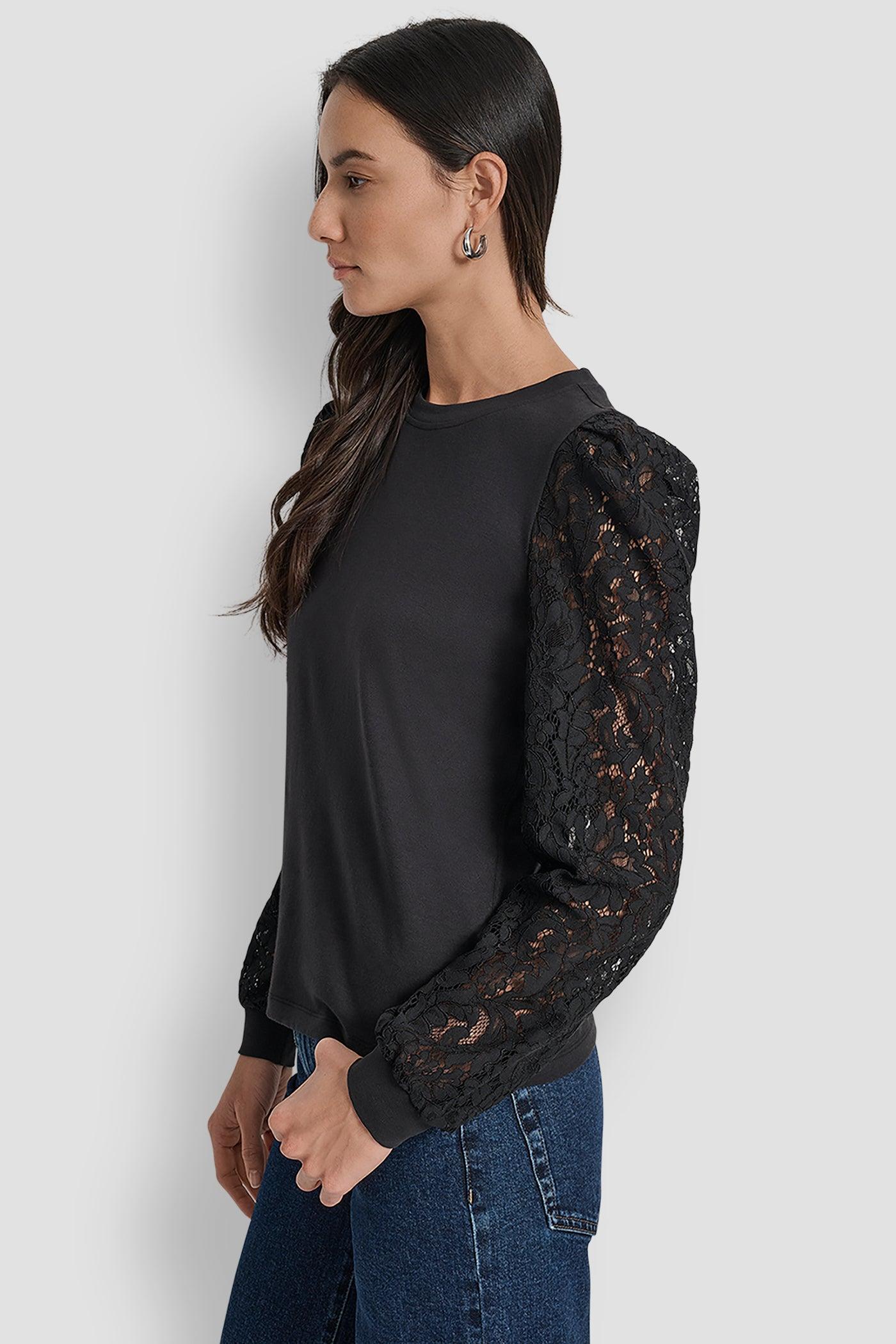 LACE PUFF LONG SLEEVE CREW NECK TEE Product Image