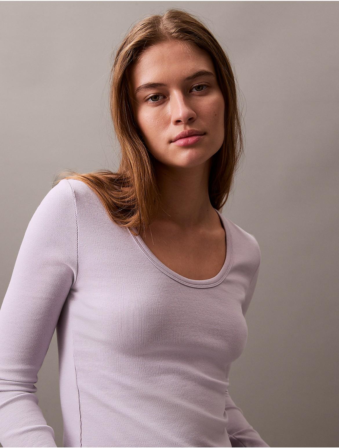 Calvin Klein Women's Cotton Contour Rib Slim Fit Long Sleeve T-Shirt - White - M Product Image