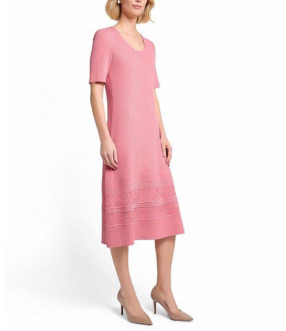 MISOOK Ribbed Soft Knit Scoop Neck Short Sleeve A-Line Midi Dress Product Image
