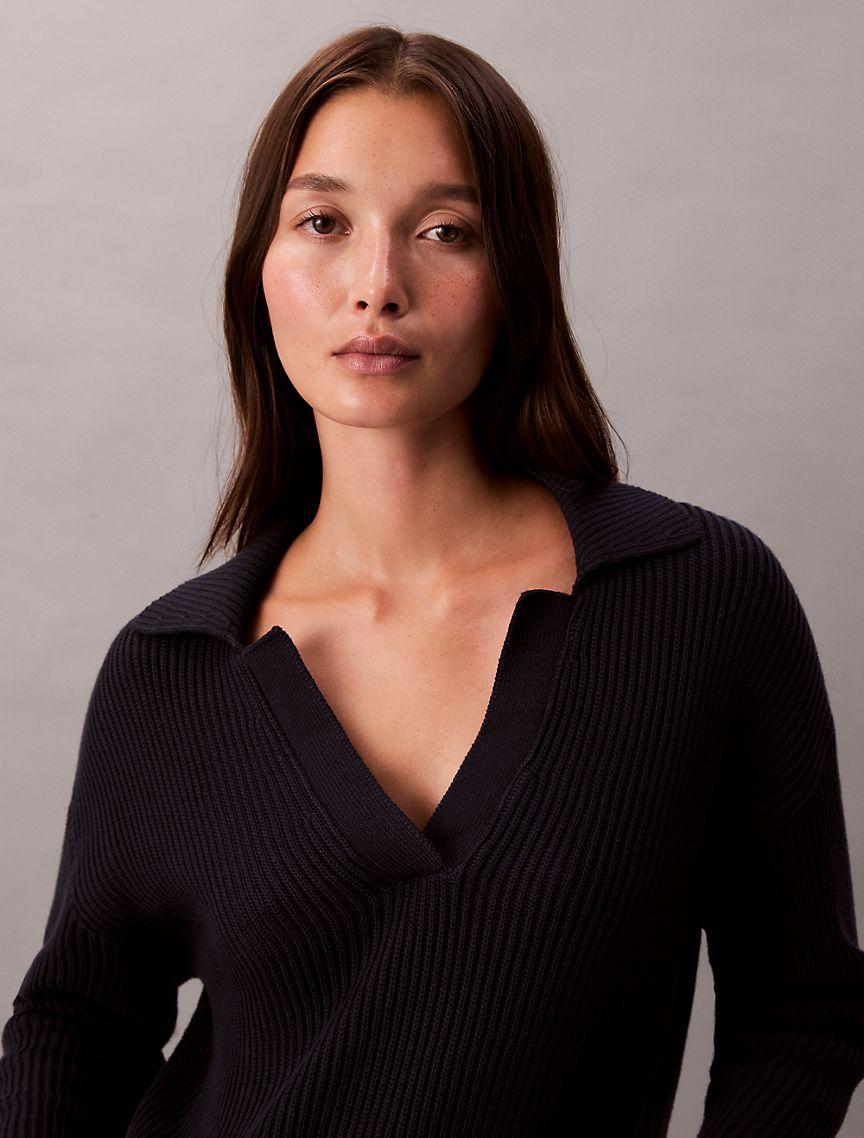 Smooth Cotton Relaxed Polo Sweater Product Image