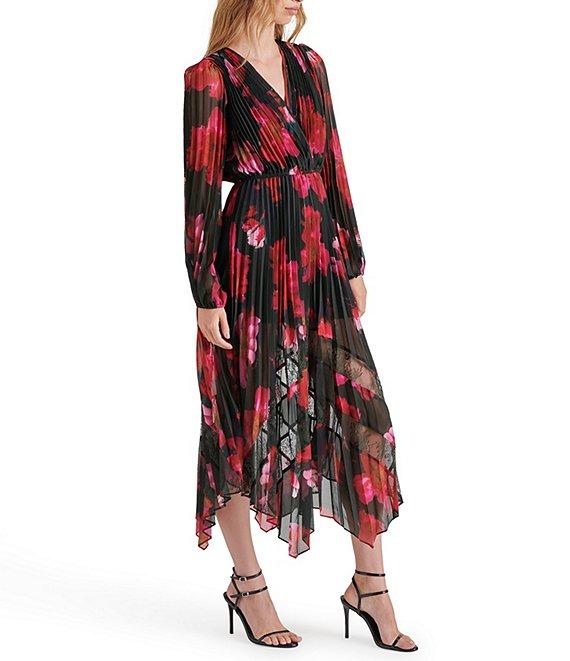Steve Madden Ari Chiffon Floral Print V-Neck Long Sleeve Maxi Dress Product Image