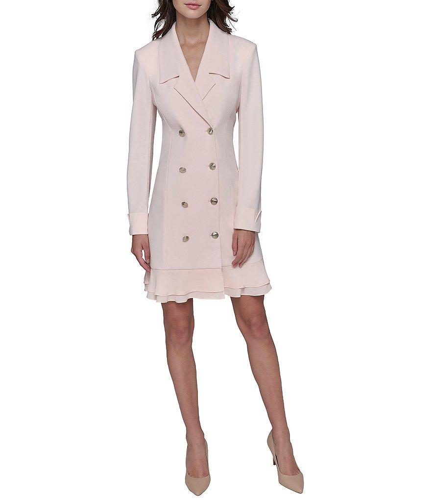 KARL LAGERFELD PARIS Notch Lapel Collar Long Sleeve Chiffon Flounce Hem Mini Blazer Dress Product Image