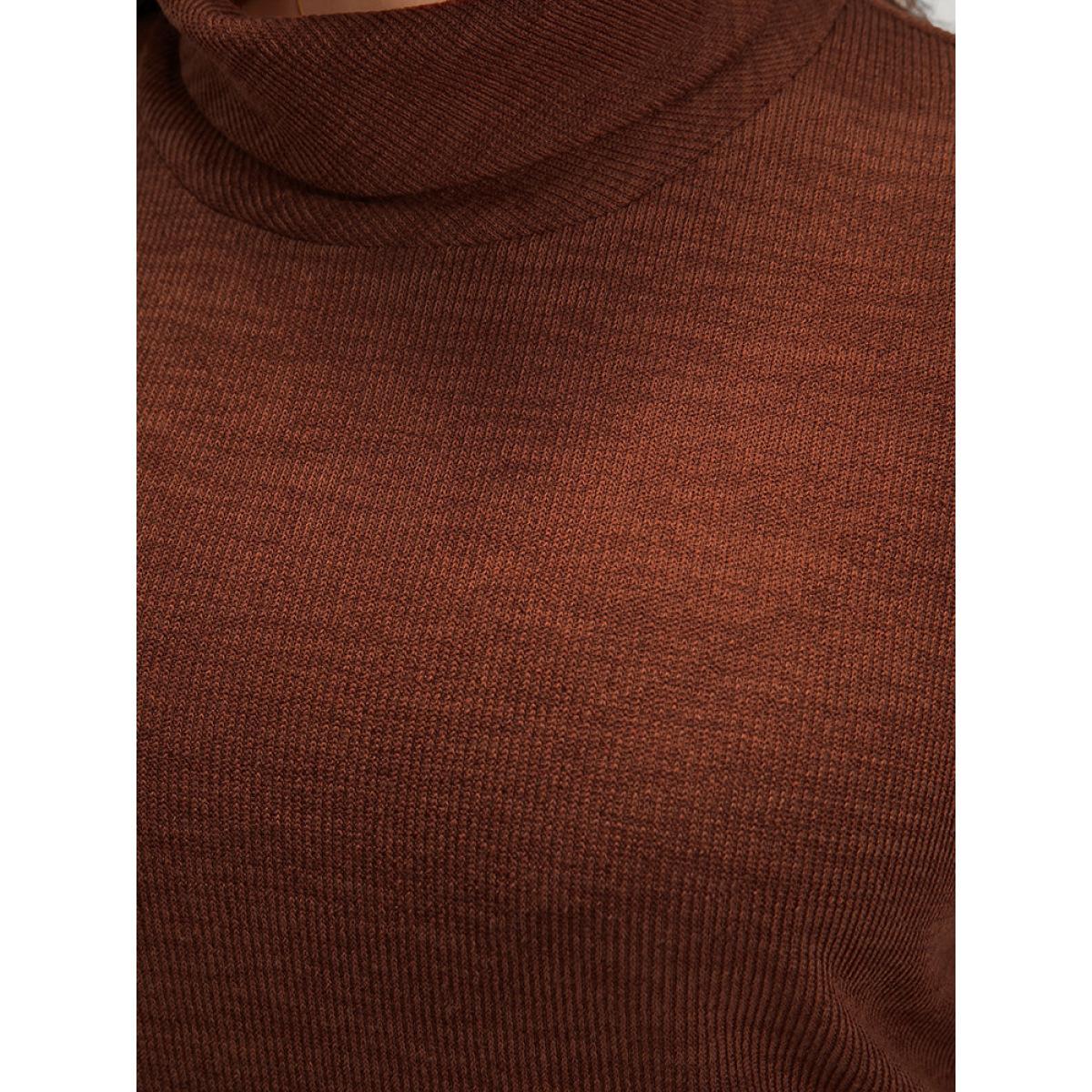 Plus Size Solid Lace Asymmetrical Hem Funnel Neck Sweatshirt Women Russet Elegant Patchwork Turtleneck Dailywear Sweatshirts BloomChic 26/4X Product Image