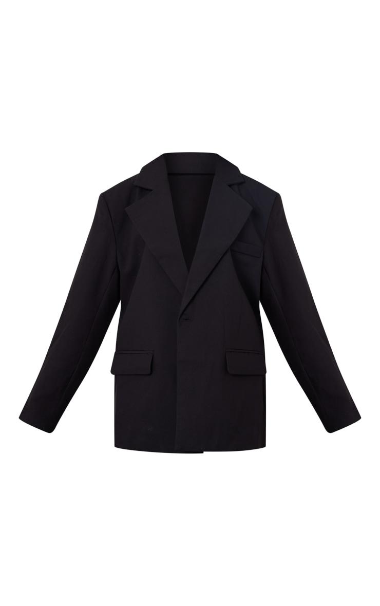 Black Oversized Textured Wool Look Blazer Product Image