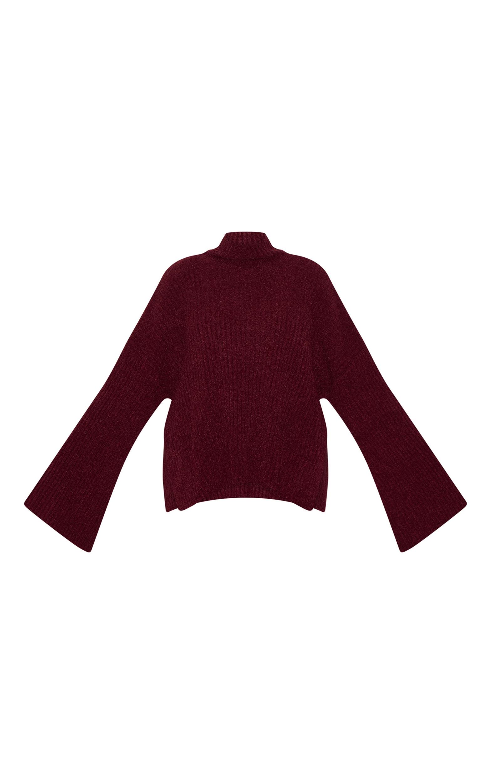 Plus Burgundy Rib Boucle Knit Oversized Sweater Product Image